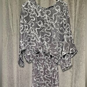Winter Kate Silk Maxi Dress Sz M Snake Print Bat Sleeve